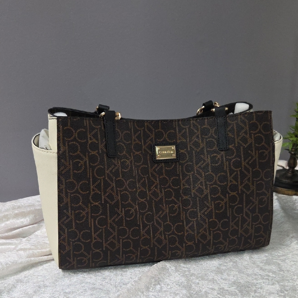 Calvin Klein Signature Brown and Cream Handbag